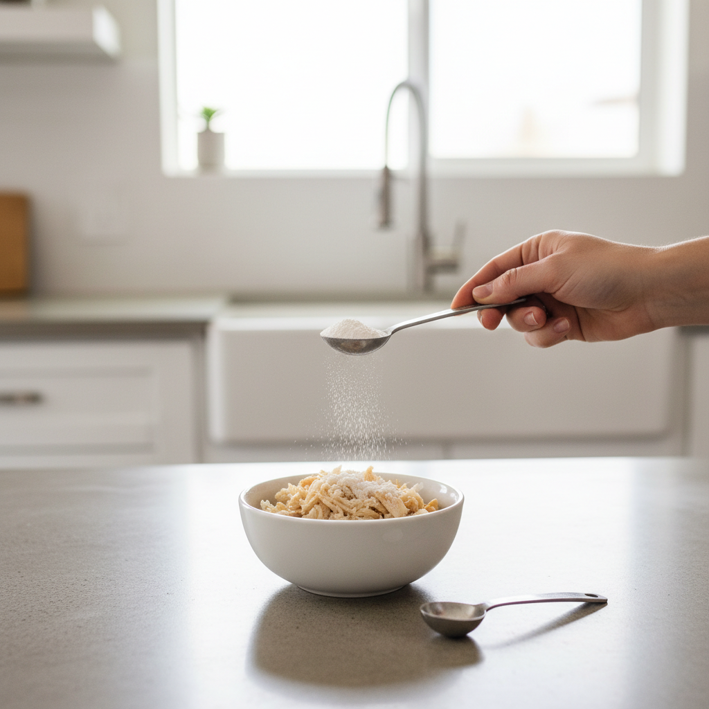 Pet probiotic powder mixed into bland diet for diarrhea