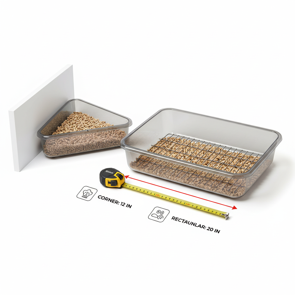 Corner litter box sizing comparison for rabbits: triangle vs rectangular