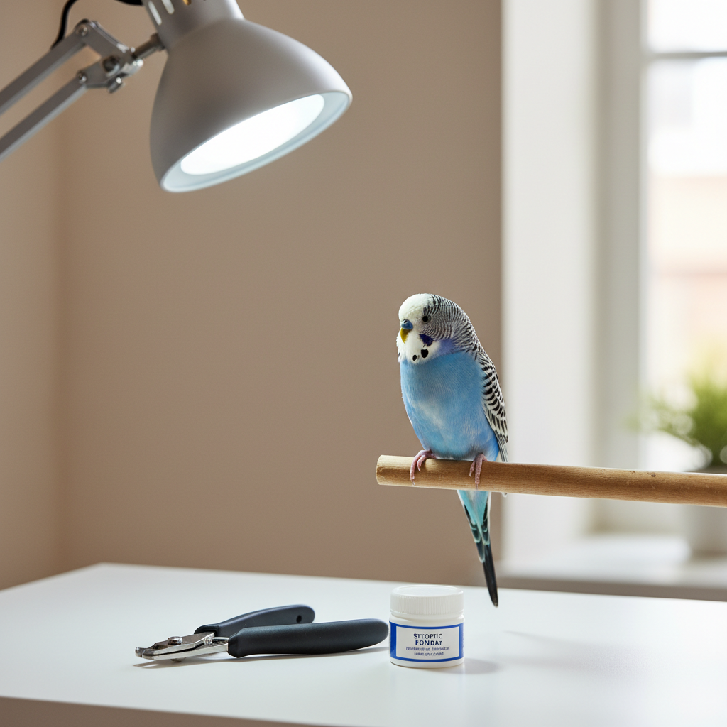 Safe nail trimming setup for a small pet bird with correct clipper and lighting