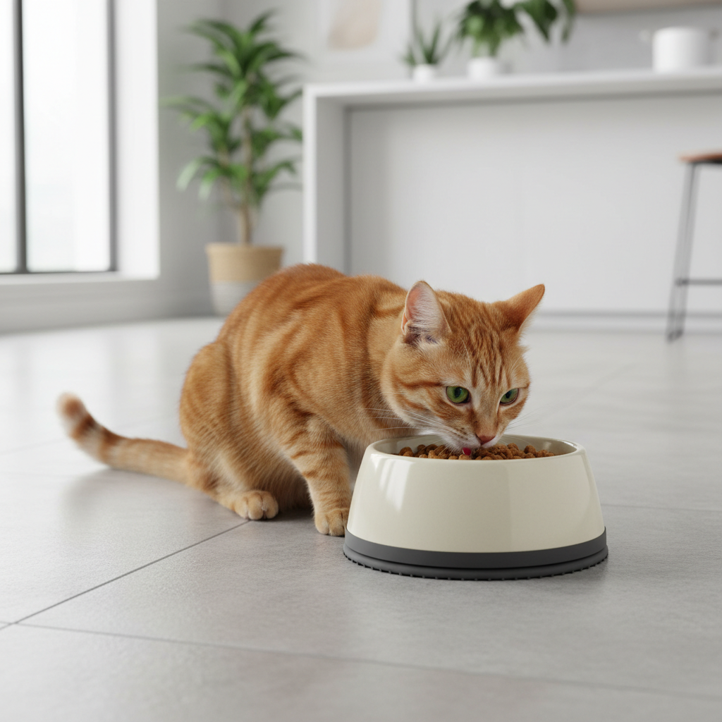 Non slip cat food bowl staying stable on tile floor