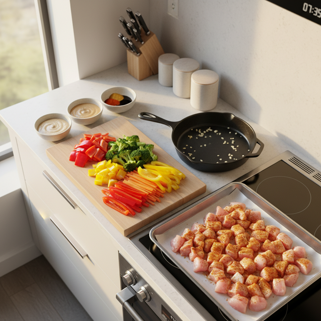 Simple workflow for cooking easy world cuisine on a weeknight