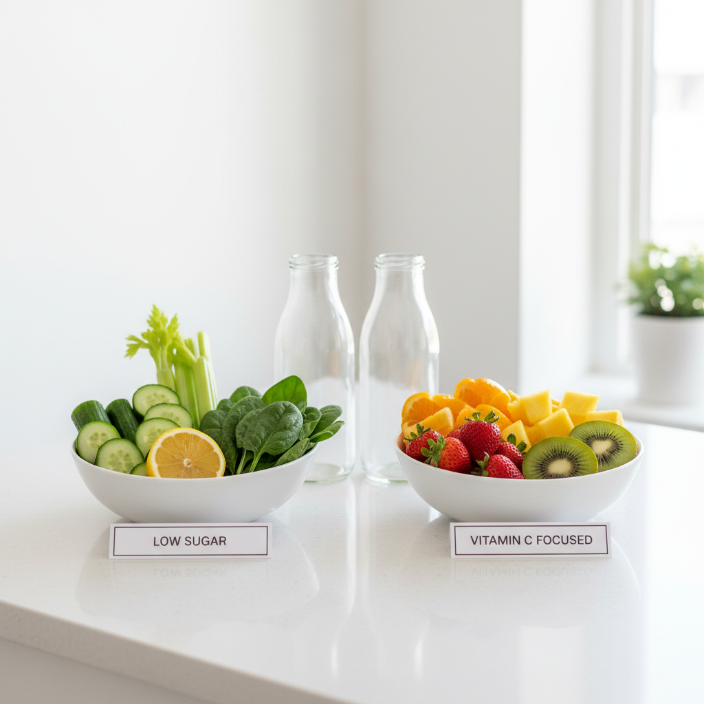 Comparing ingredients for low-sugar and high-vitamin juice options