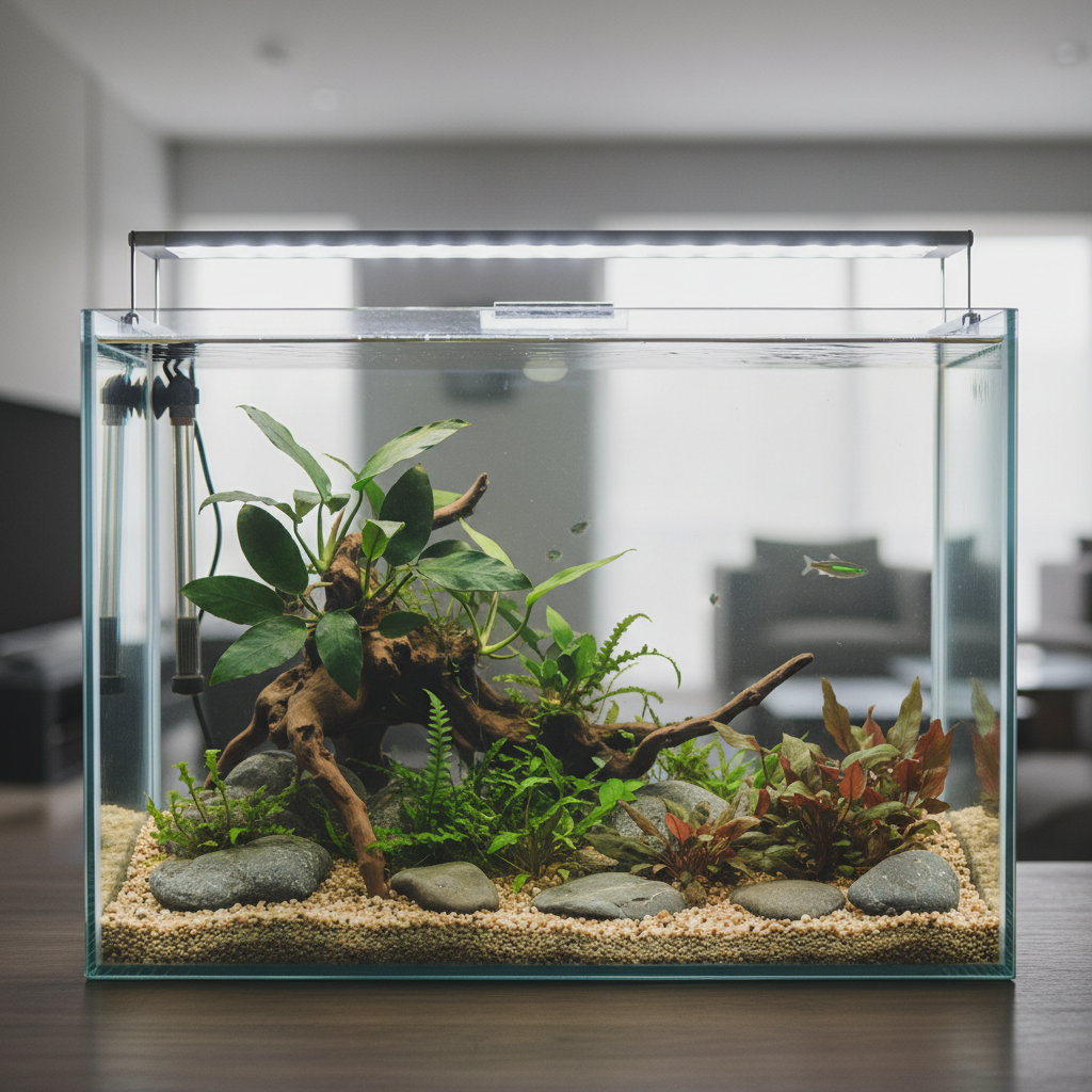 Beginner-friendly low maintenance aquarium with live plants and simple lighting