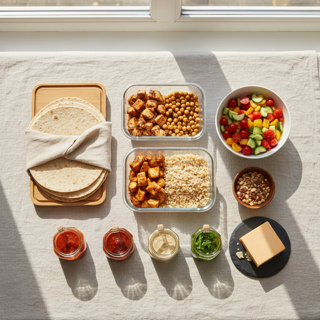 Lunch template ingredients laid out for mix-and-match meals