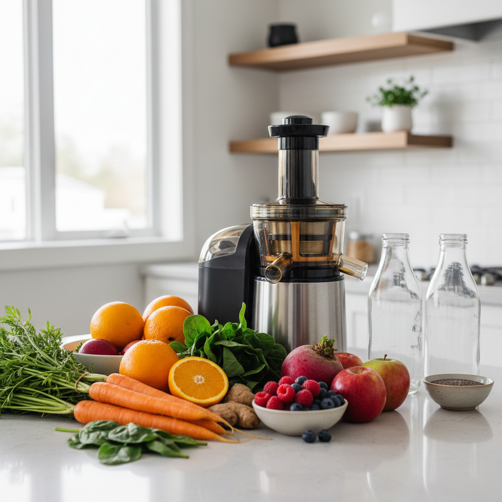 Fresh ingredients for vitamin-rich juice recipes on a kitchen counter