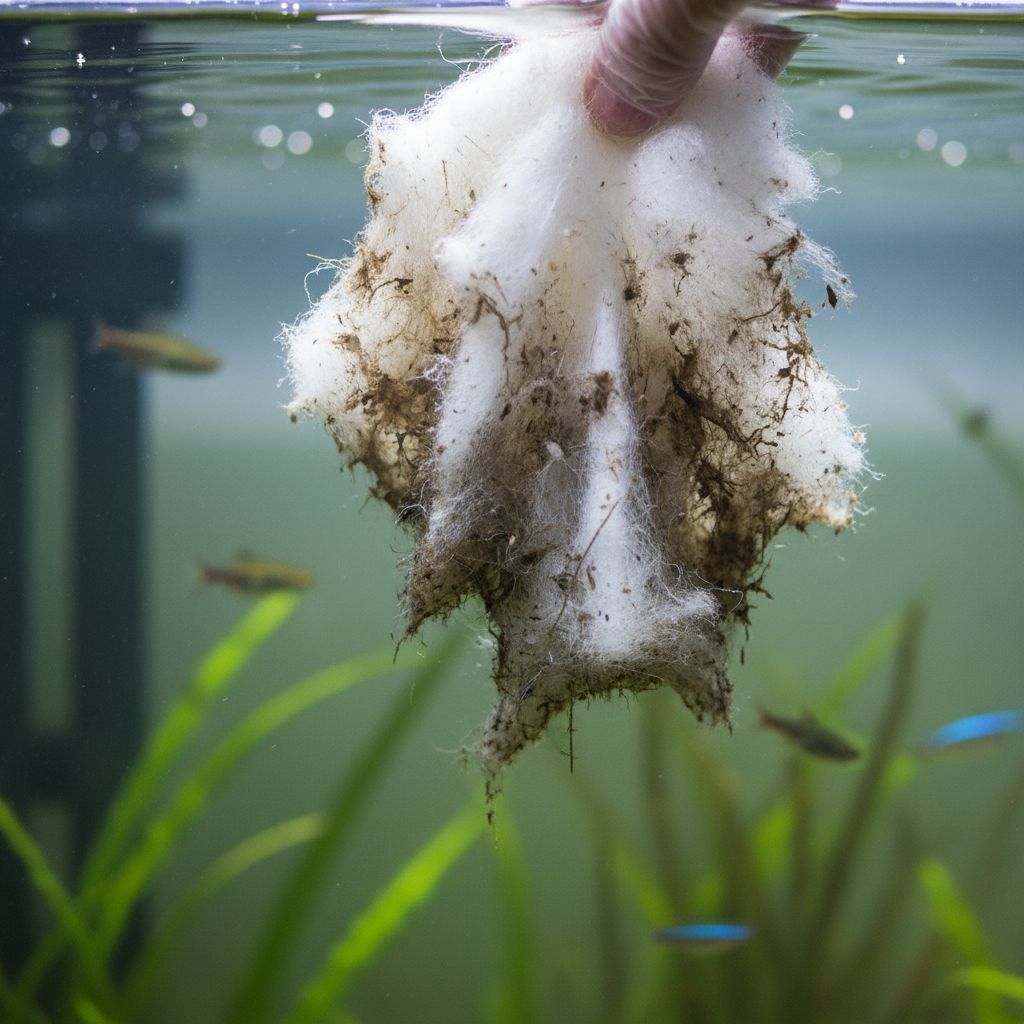 Aquarium filter floss catching fine debris after using water clarifier