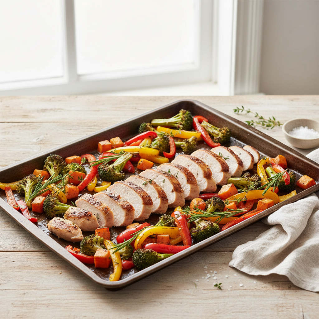 Sheet pan dinner with turkey breast and roasted vegetables