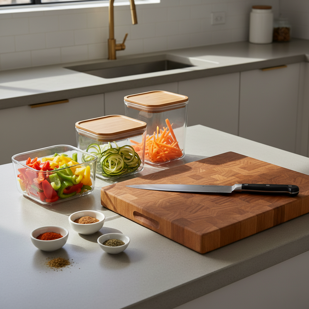 Organized home kitchen counter with prepped ingredients for quick cooking