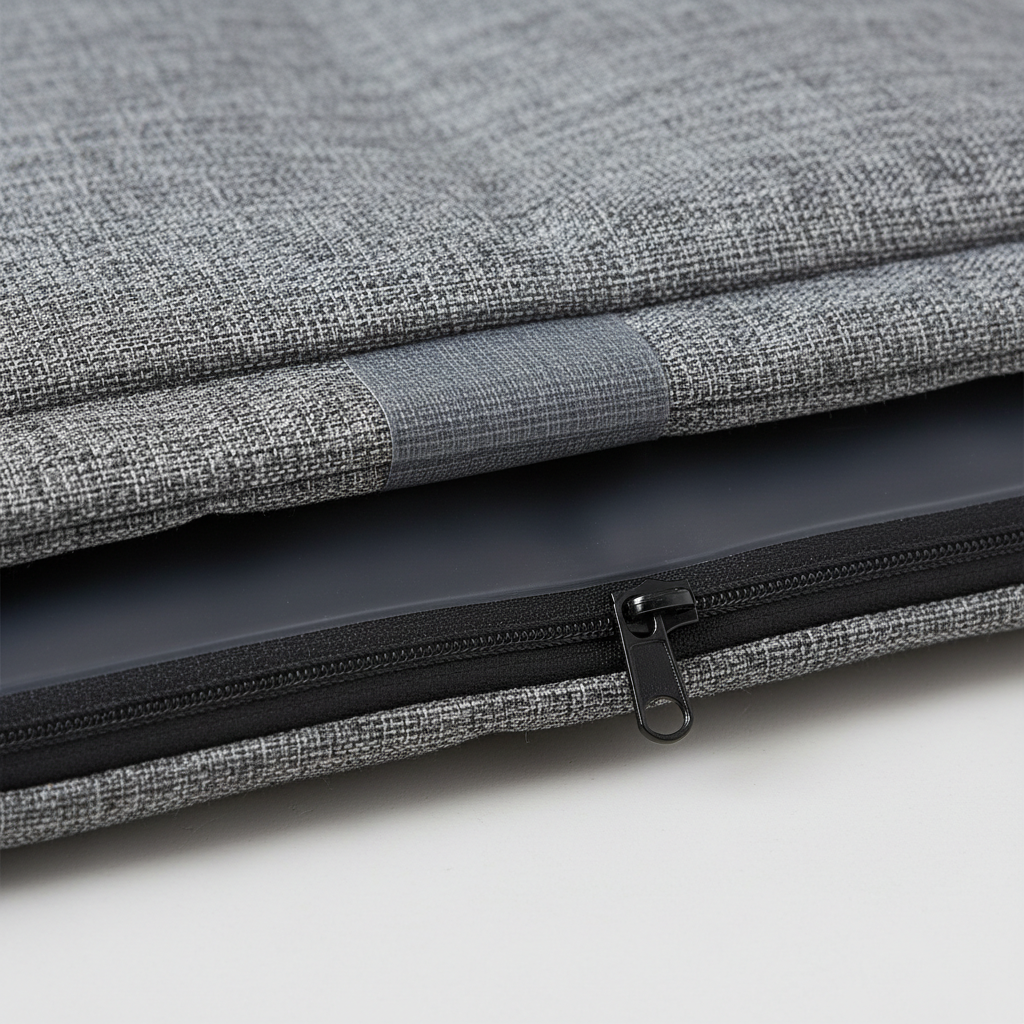 Close-up of waterproof fabric layers and seam construction on an outdoor dog bed