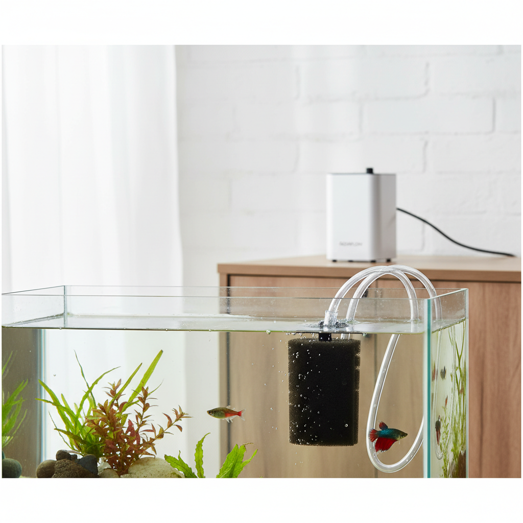 Soft flexible airline tubing connected to an aquarium air pump and sponge filter