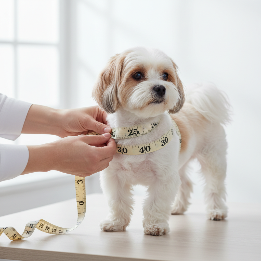 Measuring a small dog for a raincoat: neck, chest, and back length