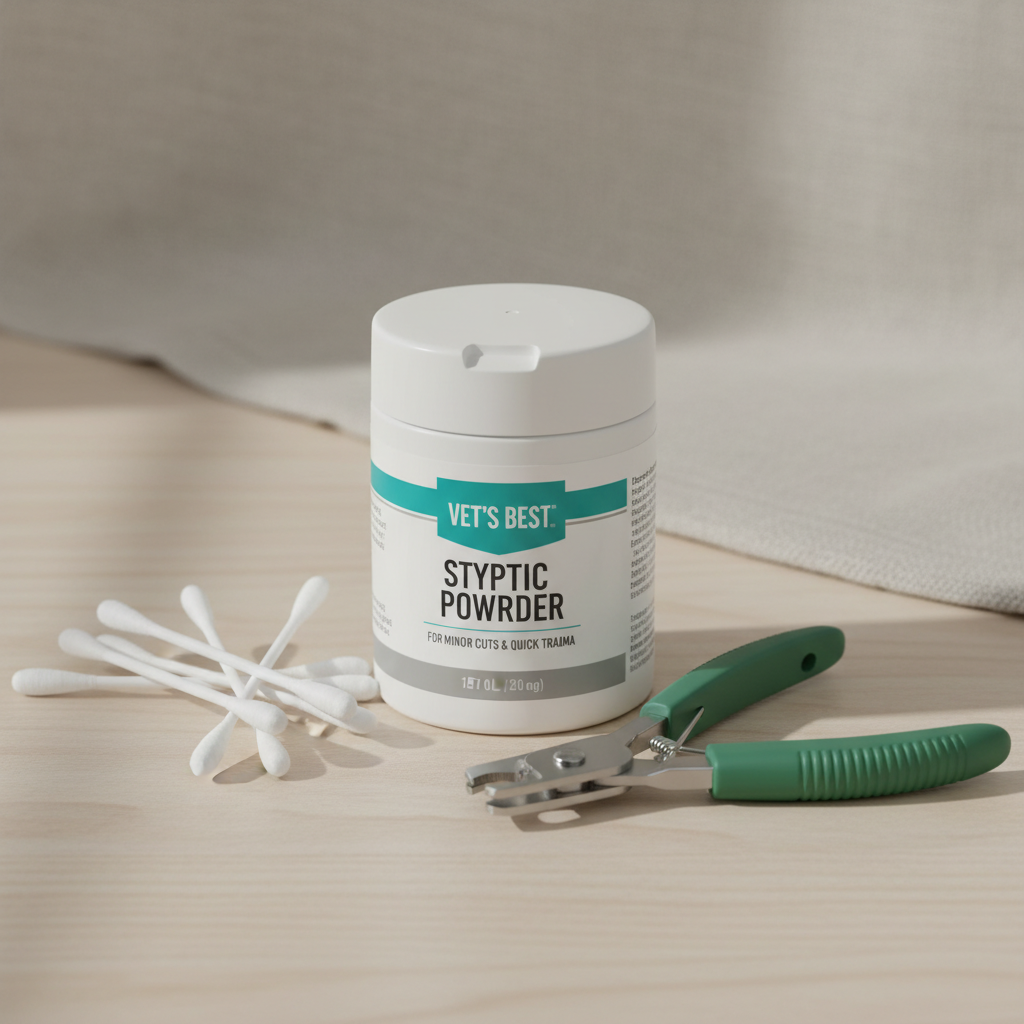 Styptic powder and cotton swab used for minor bird nail bleeding control