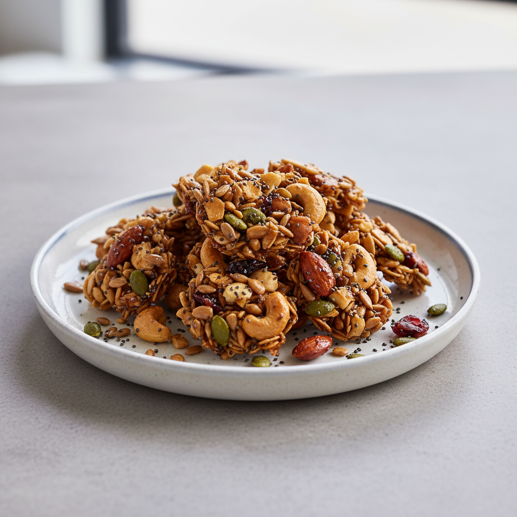 Homemade nut and seed clusters for crunchy snack prep