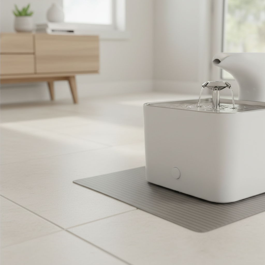 Silicone mat under cat water fountain to reduce vibration and noise