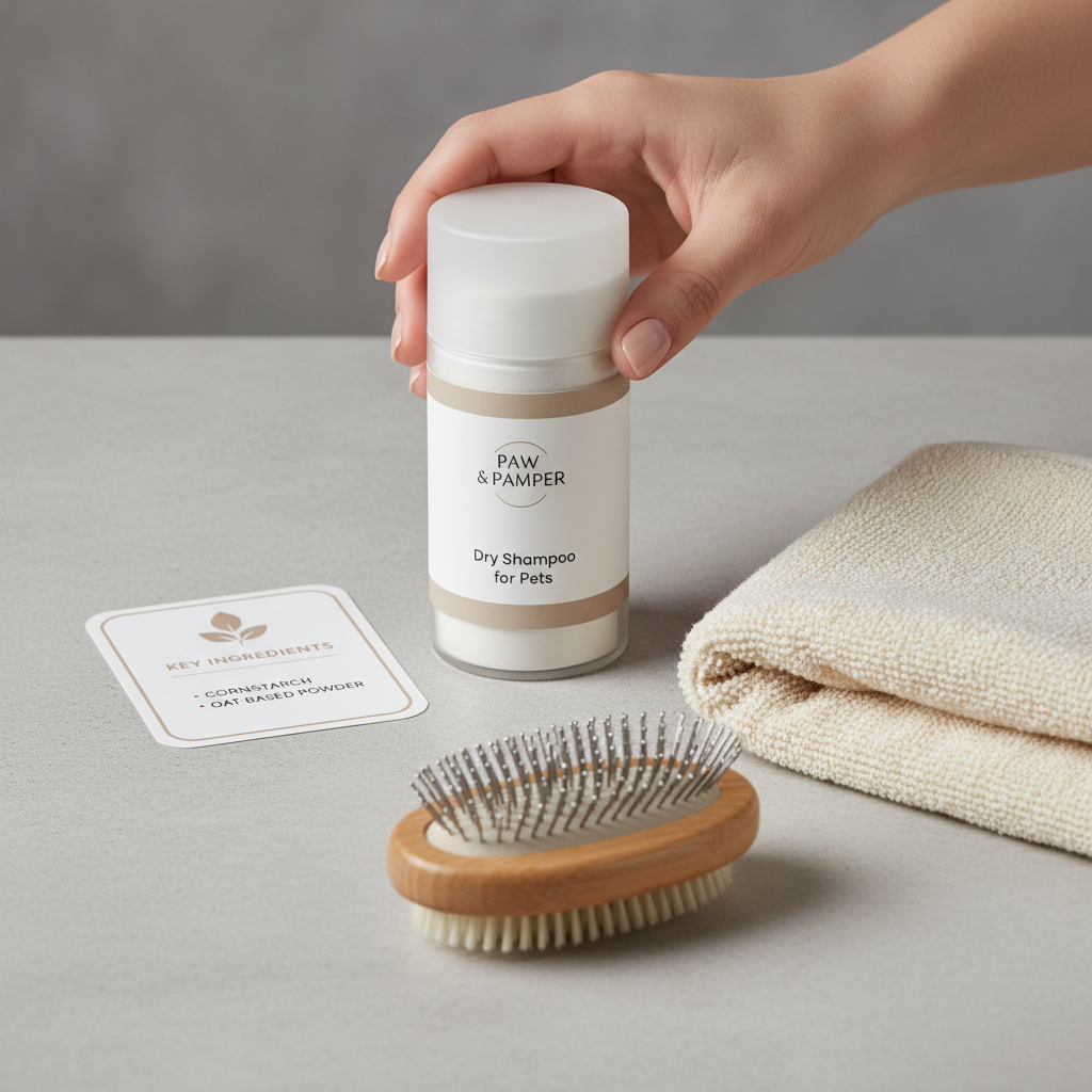 Choosing pet dry shampoo powder for cats with safe ingredients label