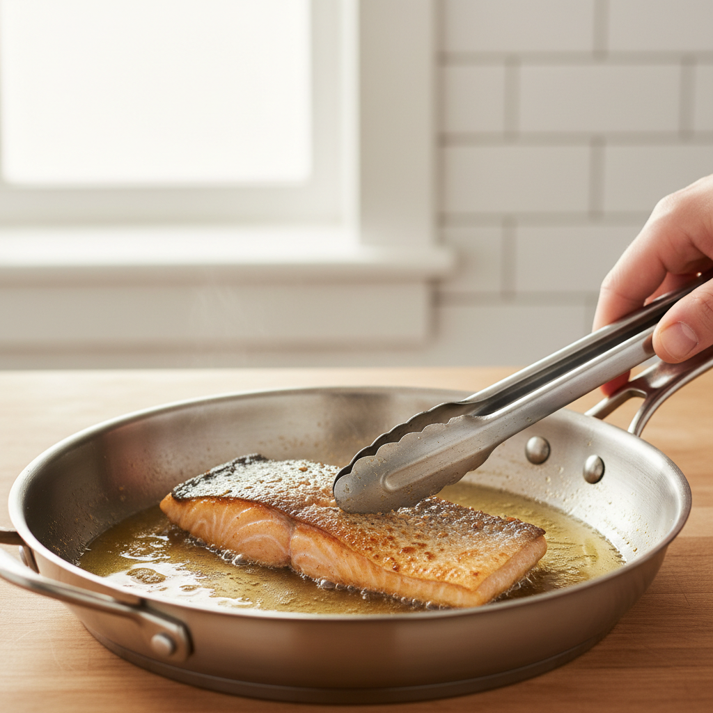Pan-searing fish fillet with minimal oil in a skillet