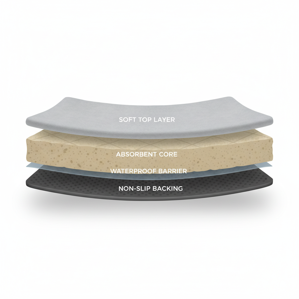 Cross-section view of absorbent waterproof reusable cage liner materials