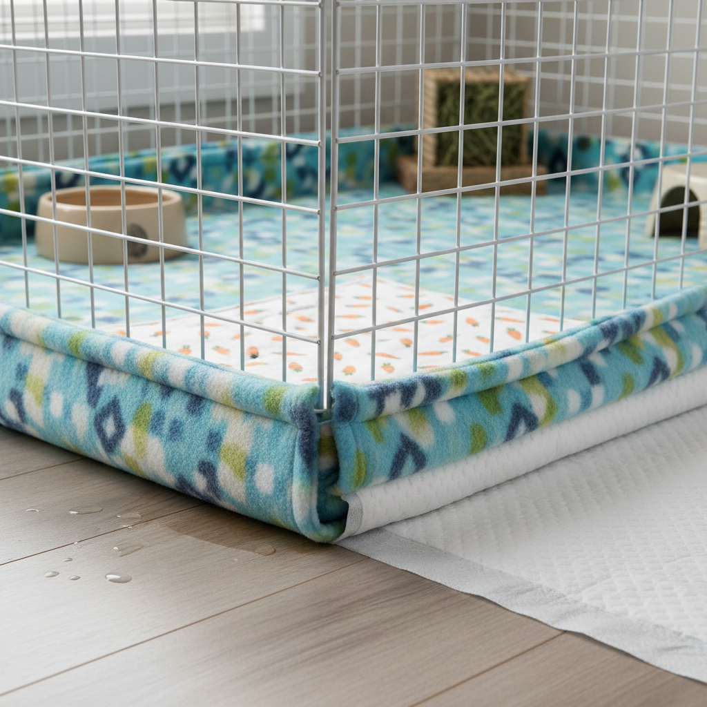 Guinea pig cage corner showing edge wicking and how to prevent leaks