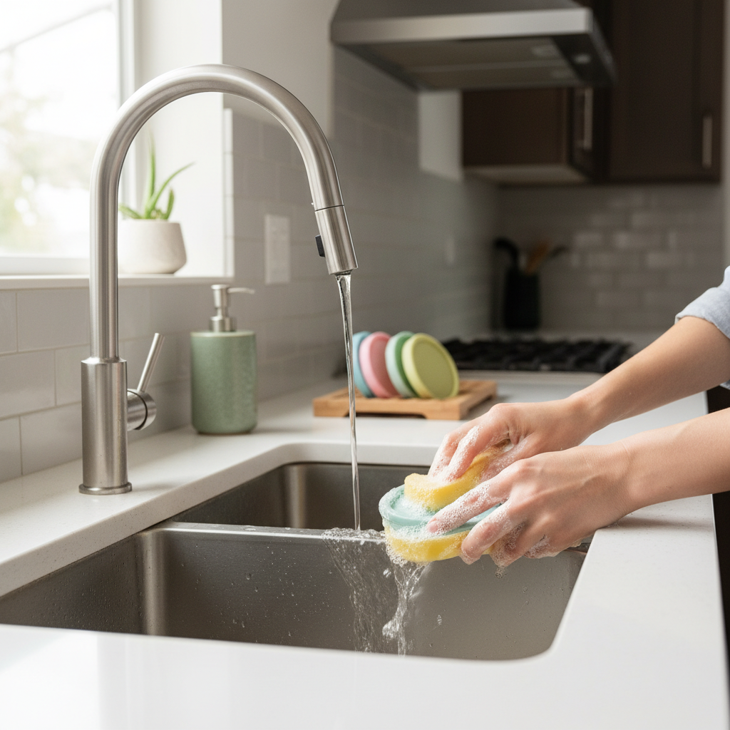Washing reusable silicone can covers with dish soap and warm water to remove odors
