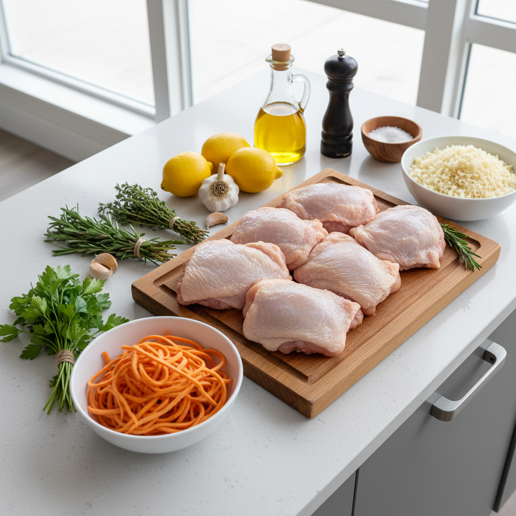 Whole30 paleo chicken dinner ingredients on a kitchen counter