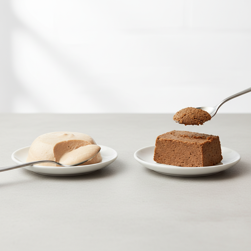 Comparison of smooth mousse pate vs firm loaf-style pate texture