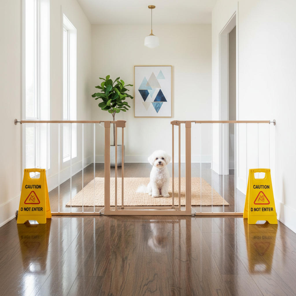 Keeping pets out of a room while floors dry after cleaning