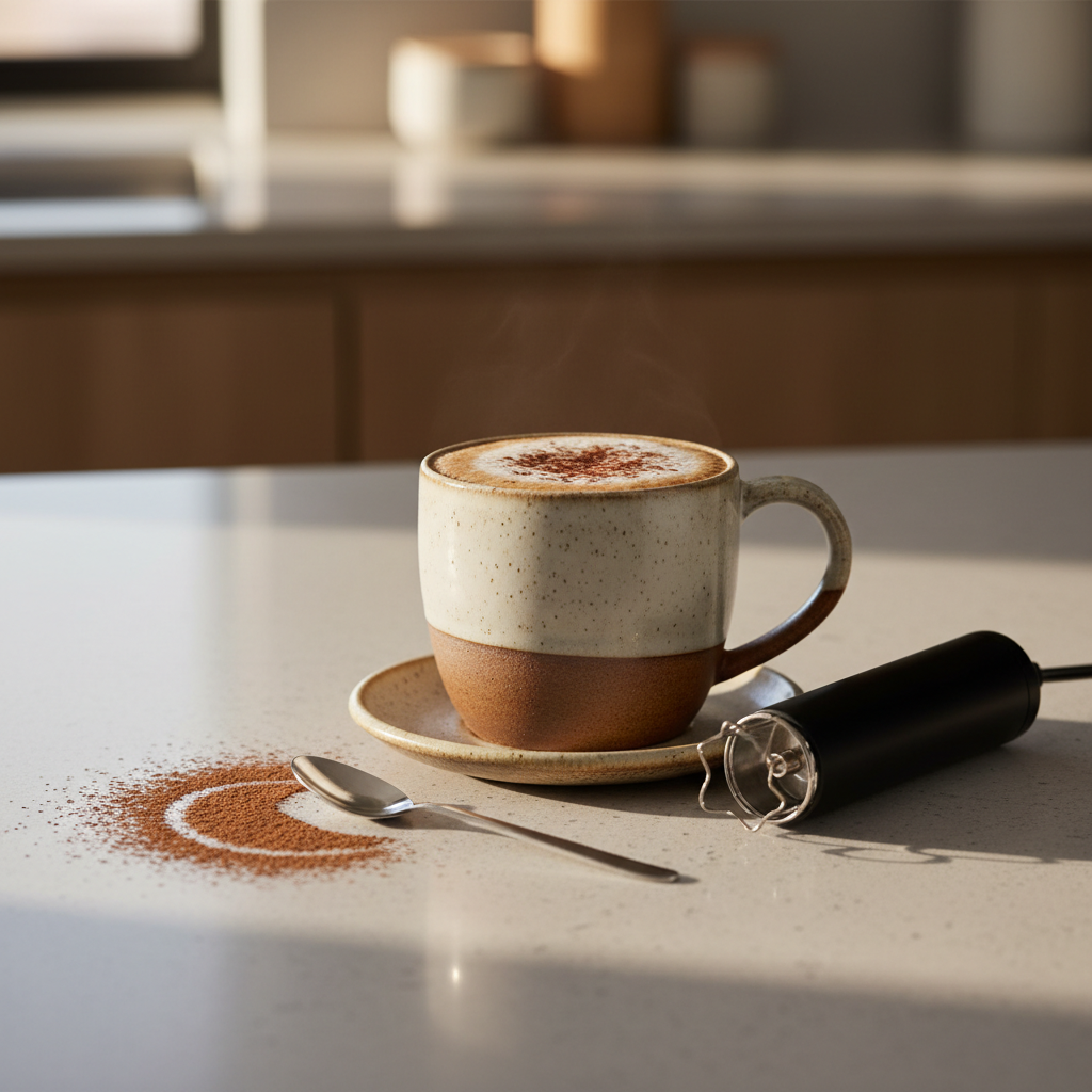 Homemade mocha coffee drink with cocoa and steamed milk