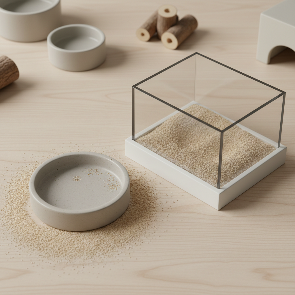 Comparison of shallow vs deep hamster sand bath container with different wall heights