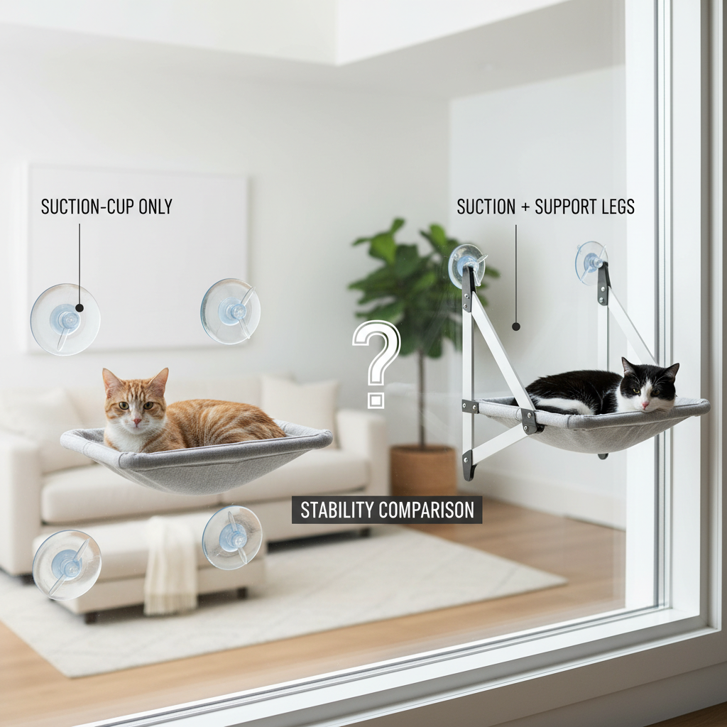 Comparison of suction-only vs braced heavy duty cat window hammock mounts