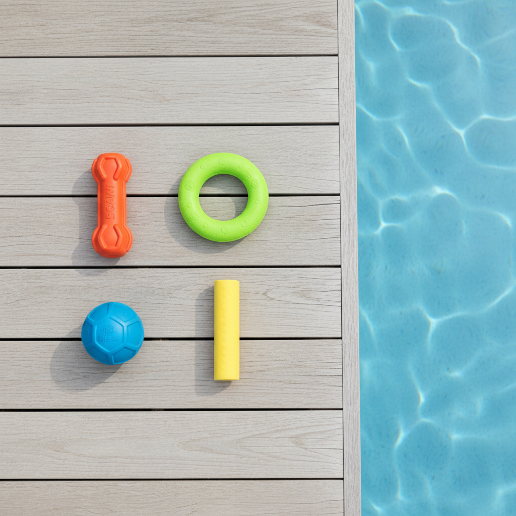 Different types of dog floating toys laid out for comparison