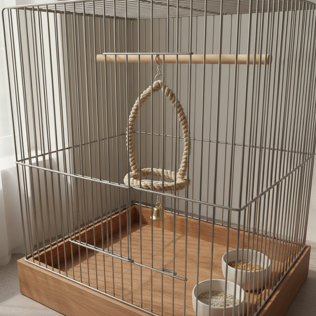 Bird cage layout showing ideal swing placement near a perch