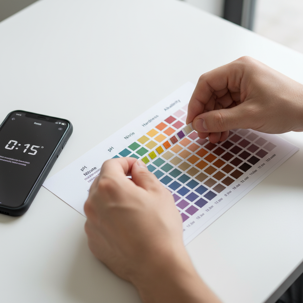 Correct timing and color matching when reading aquarium test strips for water quality
