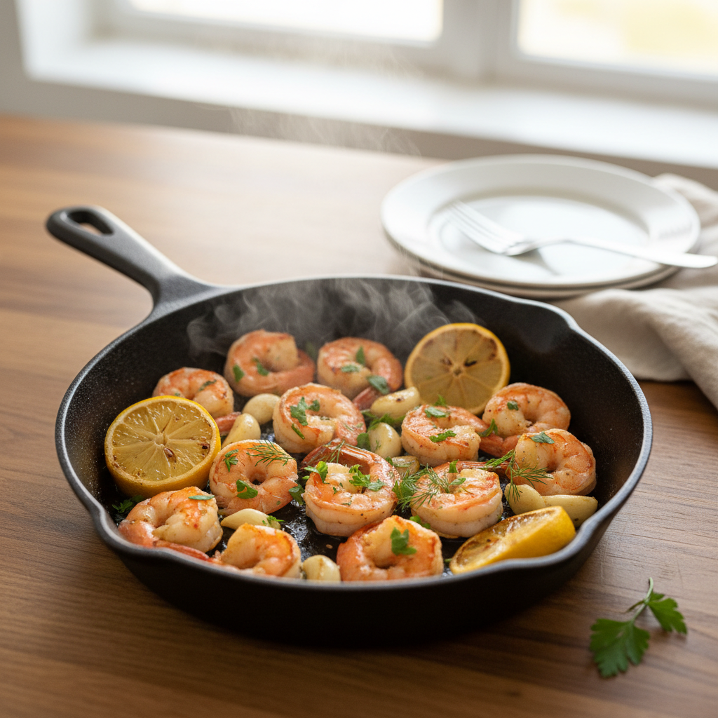 Quick weeknight shrimp skillet meal with lemon and herbs