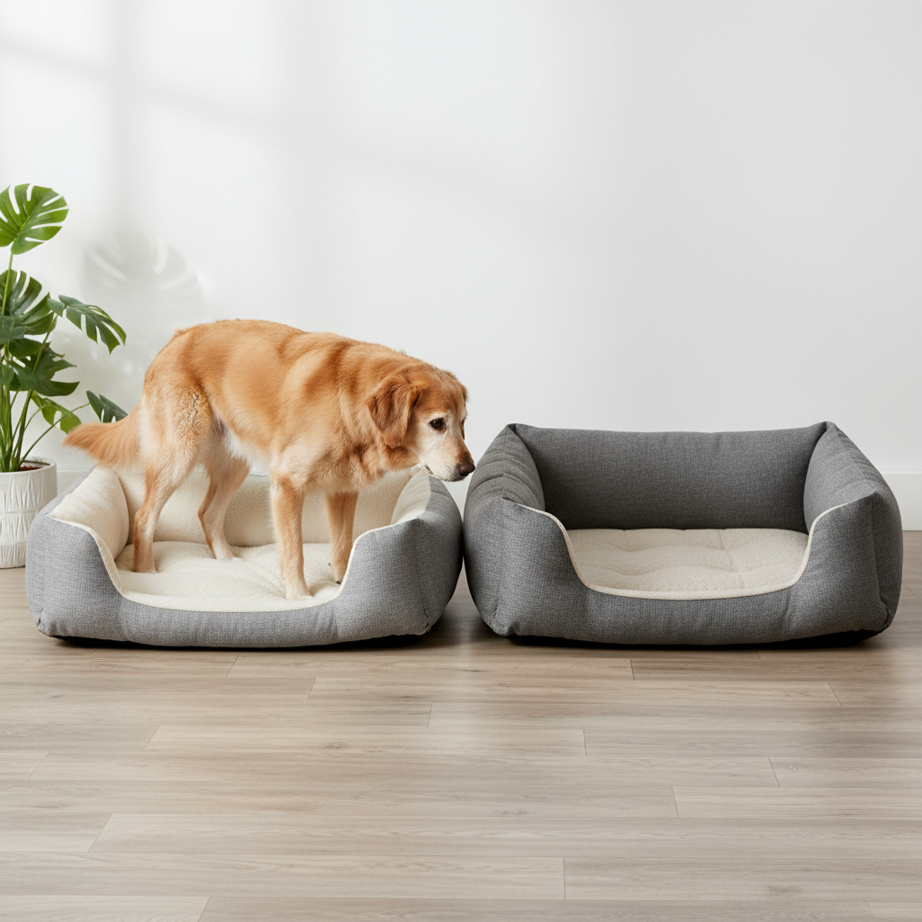 Comparison of low-entry bolstered bed versus tall-sided bed for senior dog mobility