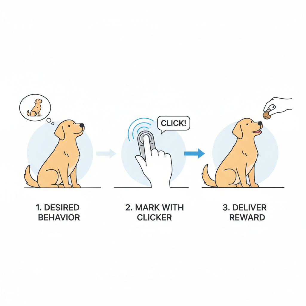 Simple diagram concept of click marking behavior followed by treat reward timing