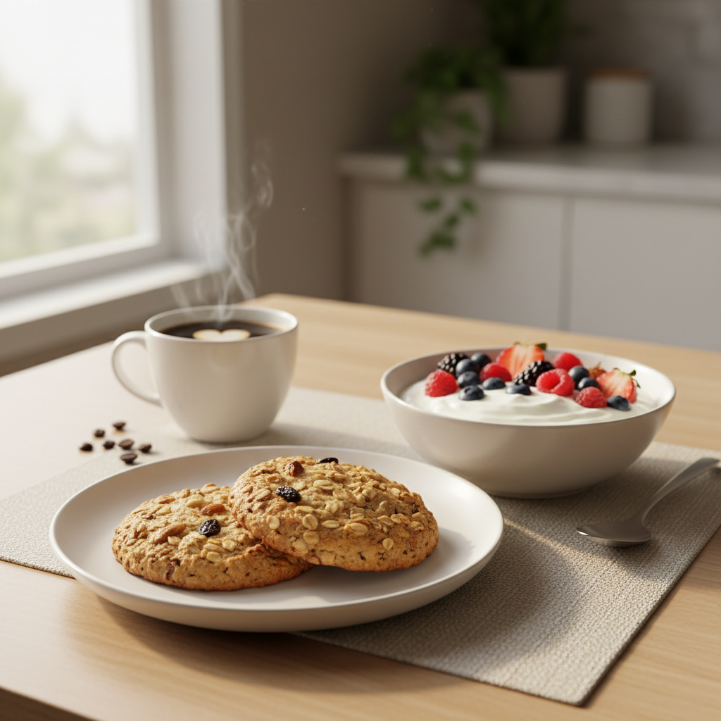 Healthy breakfast cookies with Greek yogurt and berries for a balanced breakfast