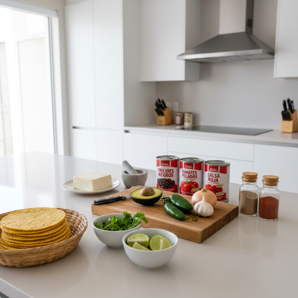 Easy Mexican food ingredients on a home kitchen counter