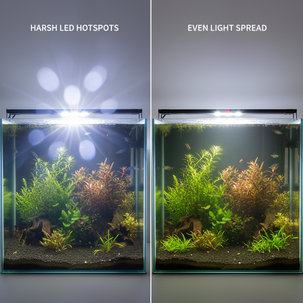 Comparison of aquarium lighting hotspots versus even spread across the tank