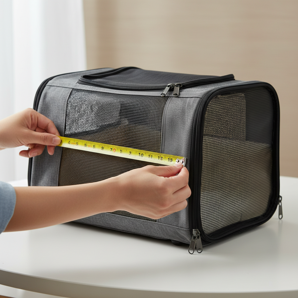 Measuring a soft-sided cat carrier for airline under-seat dimensions