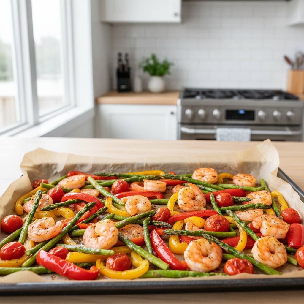 Sheet pan shrimp with vegetables for quick meal prep
