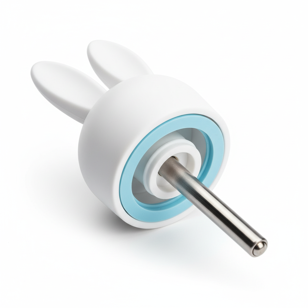 Close-up of water bottle cap gasket and stainless sipper tube for rabbits