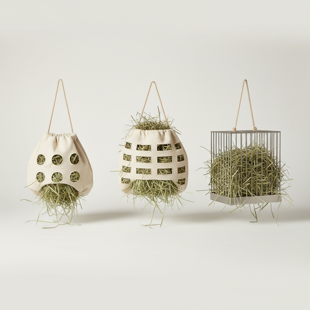 Comparison of hay bag feeder opening sizes and materials for rabbits and guinea pigs