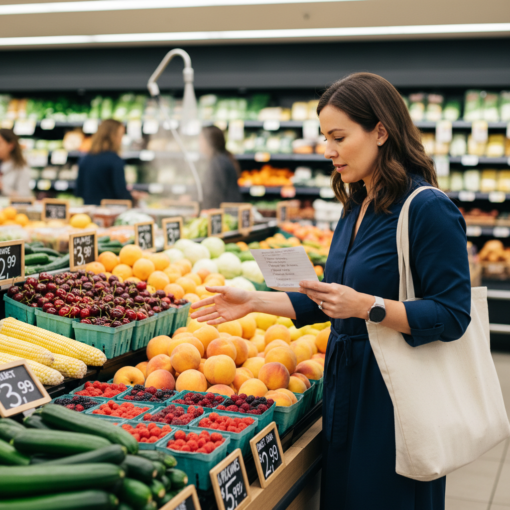 Affordable organic grocery shopping with a simple list and seasonal produce