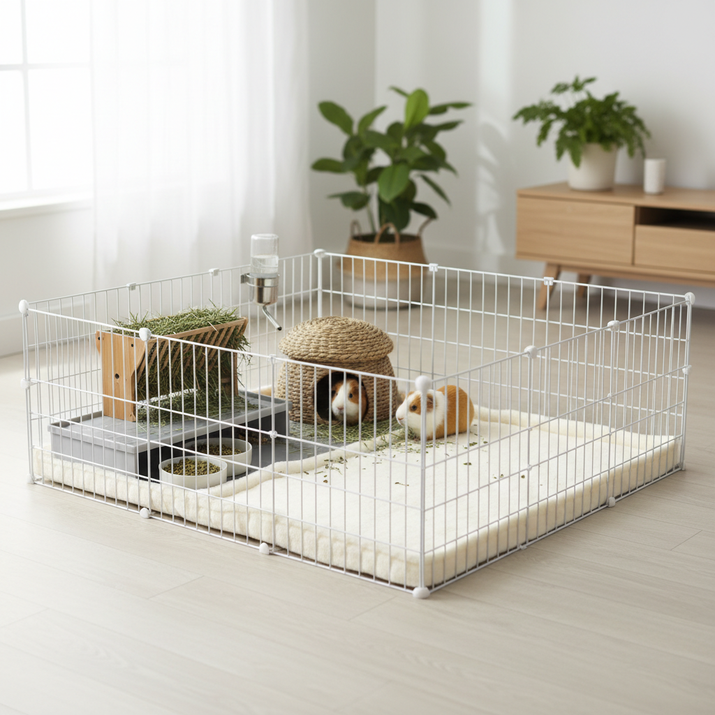 Soft dust-free guinea pig bedding setup in a clean C&C cage
