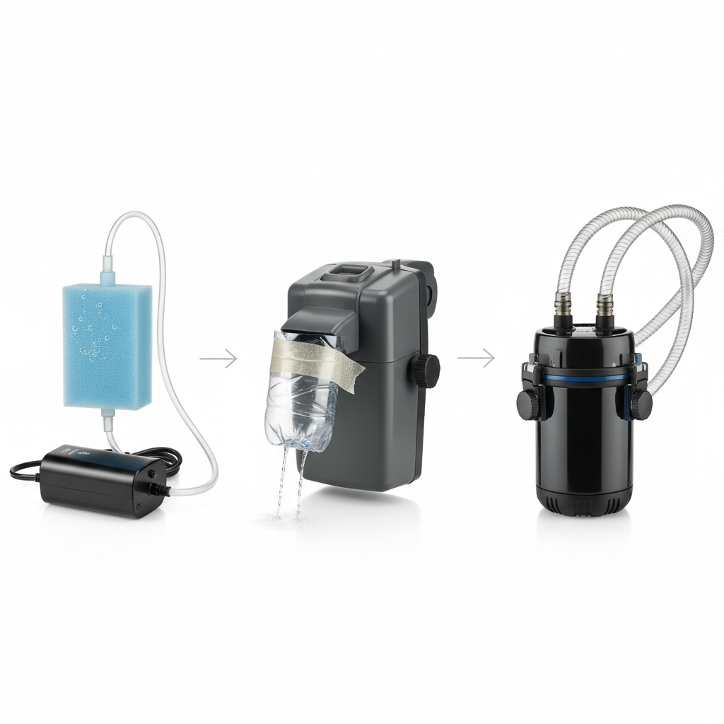 Comparison of sponge filter, HOB filter with baffle, and small canister filter for turtle tanks