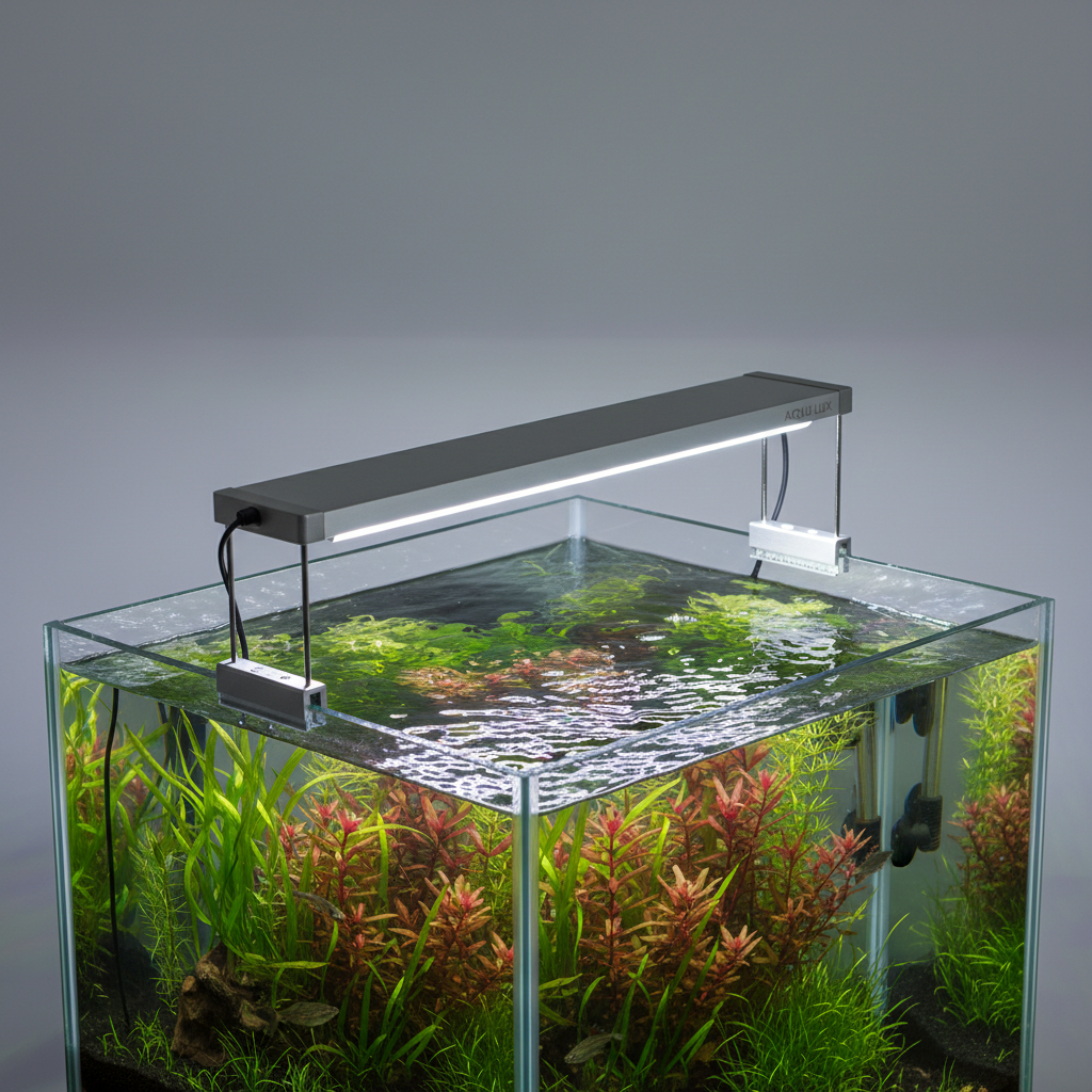 Adjustable LED aquarium light mounted over a planted fish tank