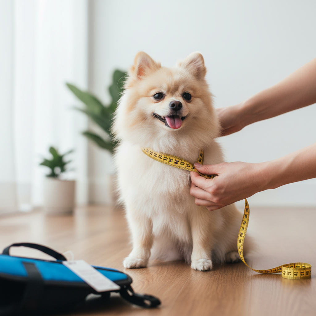 Measuring a small dog chest and neck for a life vest size