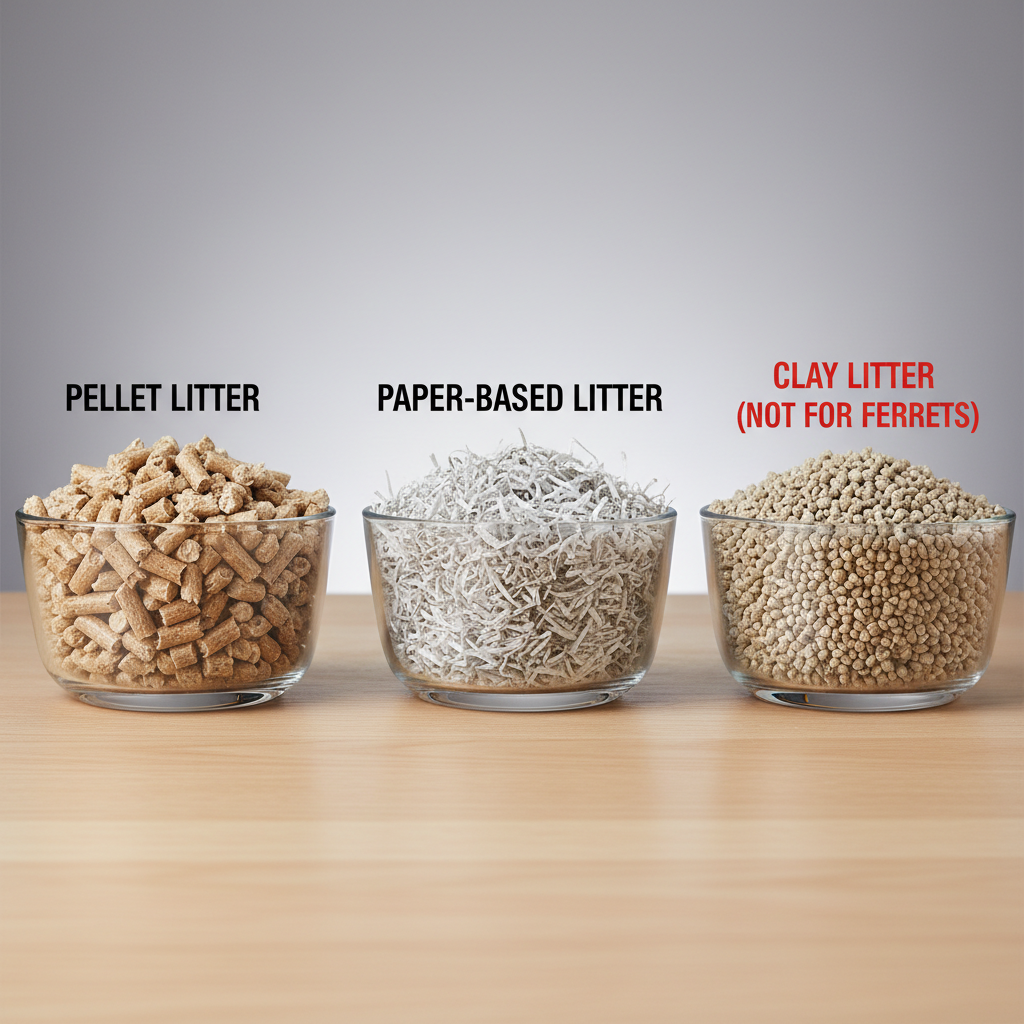 Comparison of pellet litter, paper litter, and clay litter for ferrets