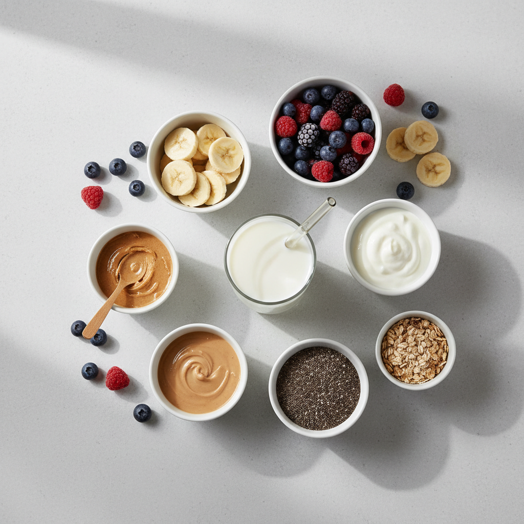 Smoothie ingredients arranged for a creamy blend formula