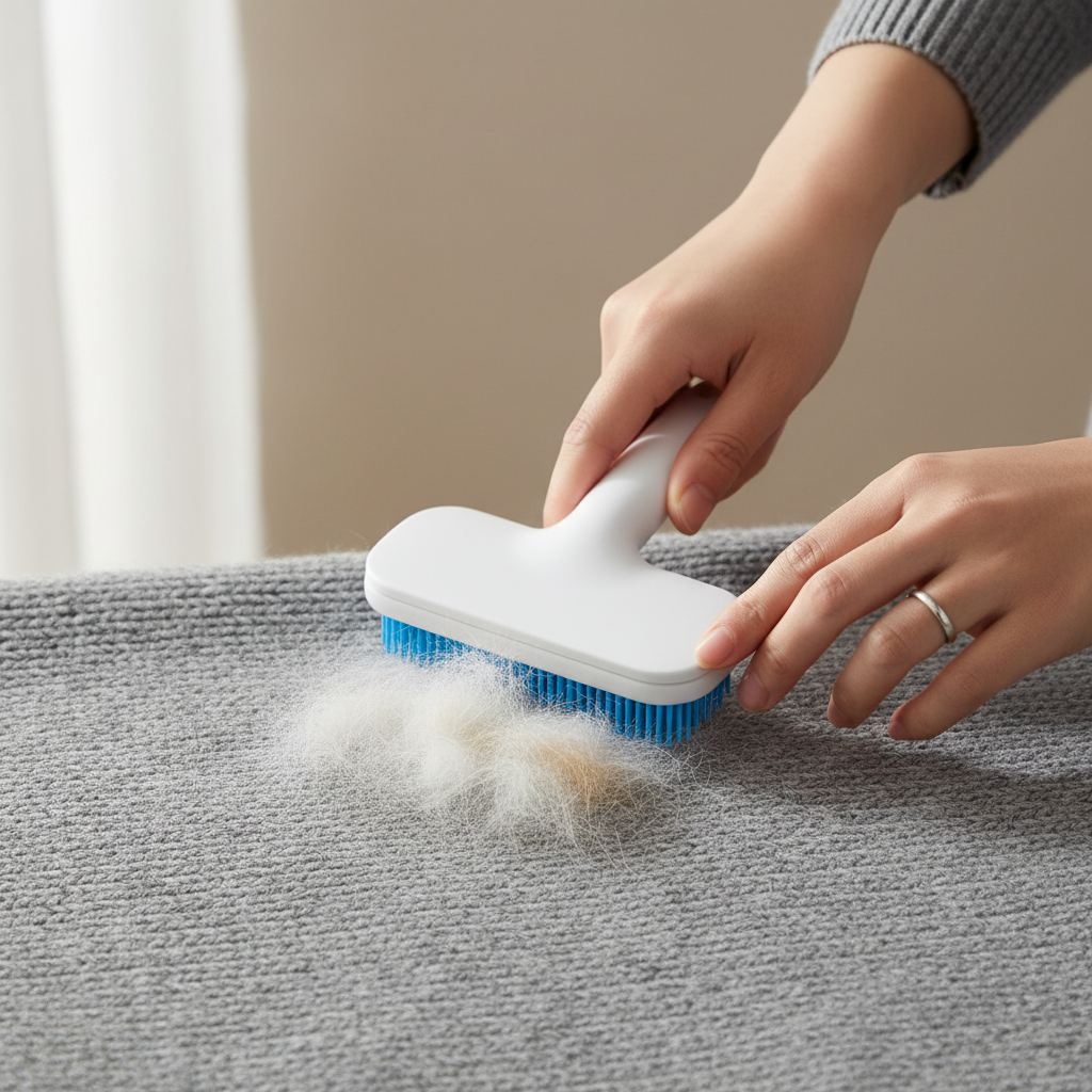 Reusable washable pet lint brush removing cat hair from a sweater